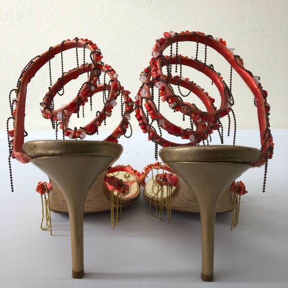 Rene Caovilla Coral Beaded Coil Heeled Sandals - Picture 2 of 8